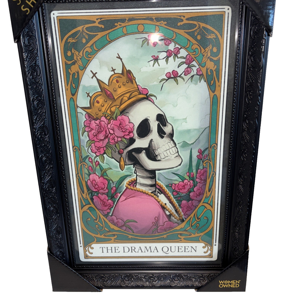 Sapna Shah "The Drama Queen" Skeleton Tarot Card Black Ornate Framed Wall Art